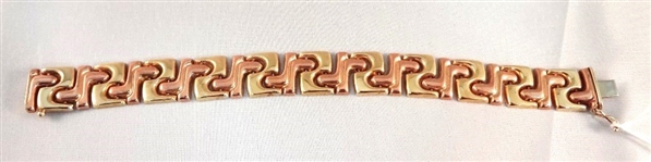 10K Solid Gold Key Fret Pattern Two Tone Bracelet .55 Troy Ounces