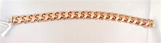 14K Solid Gold X Pattern Duo Tone Bracelet .48 Troy Ounces