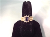 14K Gold Ring (1) Iolite (30) Diamonds Ring Size 6.5
