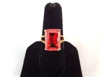 14K Gold Ring (1) Solitaire Ruby Emerald Cut 10x14mm 9 carats Ring Size 6.75