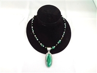 Running Bear Southwest Sterling Malachite Oval Cabochon Pendant and Necklace