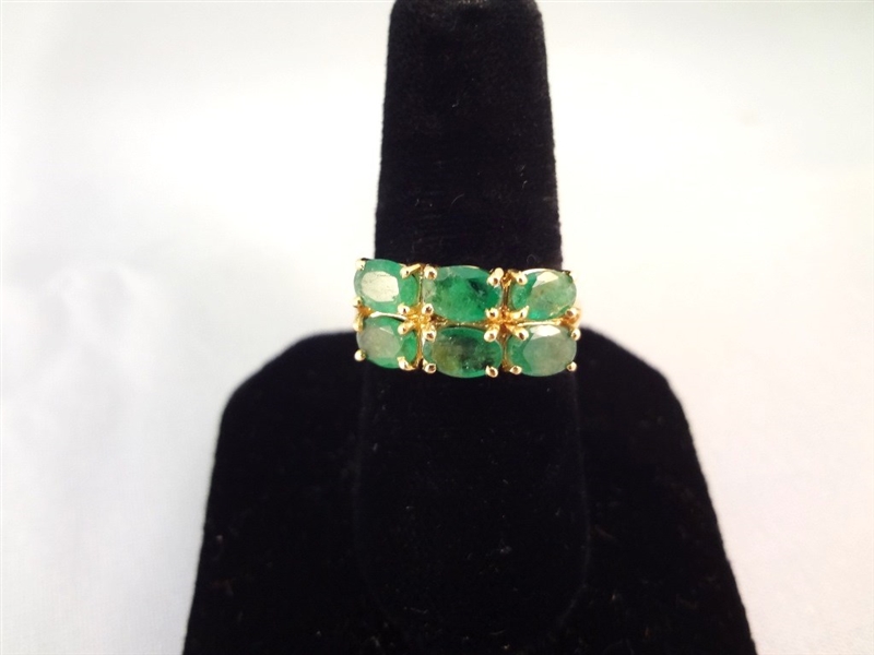 14K Gold Ring (6) Oval Emeralds 6x4mm Ring Size 7.5