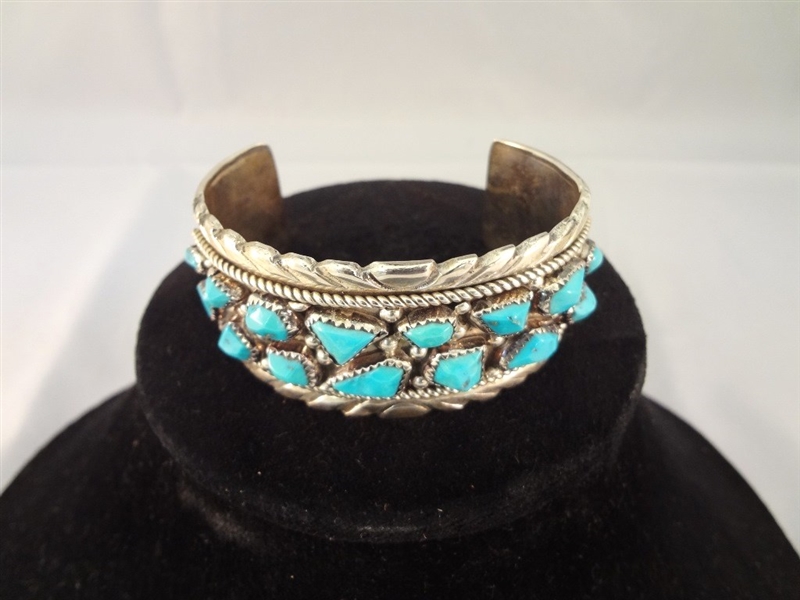 Wayne Cheama Zuni Sterling Turquoise Cuff Bracelet Total Weight 2.03 troy ounces