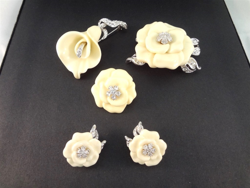 Nolan Miller Cala Lily Vintage Rhinestone Brooches Pendant and Earrings