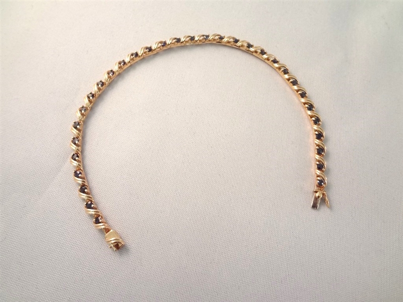 14K Gold Tennis Bracelet (32) Round Sapphires 1.8mm Size 7" Long