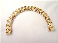 14K Gold Tennis Bracelet Multi Stone (40) Garnet, Citrine, Peridot, Topaz, Amethyst 6x4mm