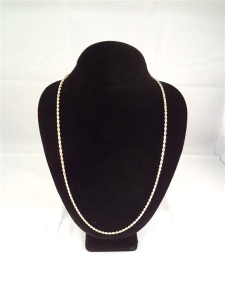14K Gold Necklace Rope Chain 32" Long, .14 troy ounces