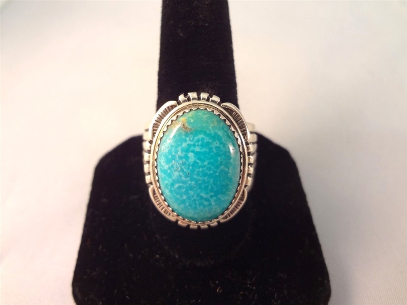 Will Denetdale Sterling Silver Turquoise Cabochon Ring Size 11.75