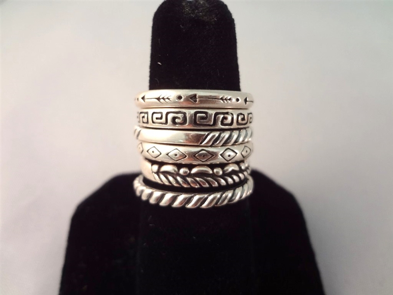 (6) Carolyn Pollack Southwest Sterling Silver Stackable Rings 