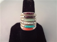 (6) carolyn Pollack Relios Sterling Silver Inlay Stone Stackable Rings TW .51 Troy Ounces