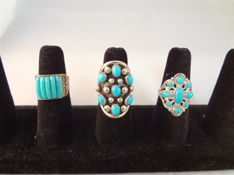 (3) Carolyn Pollack Relios Sterling and Turquoise Rings Total Weight .94 Troy Ounces