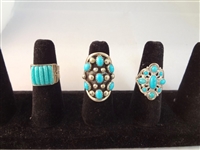 (3) Carolyn Pollack Relios Sterling and Turquoise Rings Total Weight .94 Troy Ounces