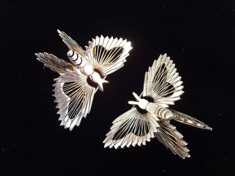 (2) Taxco Sterling Silver Butterfly Brooches Signed MWS 