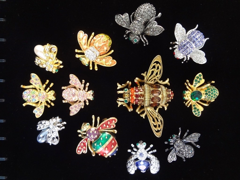 (12) Joan Rivers Bee Collection Brooches, Rhinestones/Enameled