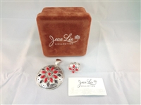 Jean Lin Red Coral Sterling Silver Pendant and Ring Matching Set Original Box