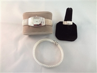 Sterling Silver Mesh Watch, Bracelet, and Ring Set 3.12 troy ounces tw