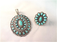 Carolyn Pollack Relios Sterling Turquoise Cabochon Pendant and Ring 