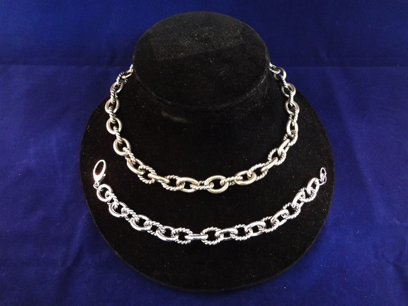 Carolyn Pollack Heavy Chunky Link Sterling Silver Chain and Bracelet
