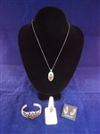 Southwest Sterling Silver Red Coral Jewelry Suite Necklace, Bracelet, Pendant, Earrings, Ring
