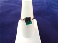 14K Gold Emerald Cut Emerald Solitaire 8x6mm, ring size 7.75