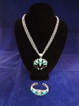Carolyn Pollack Sterling Silver Squash Blossom Necklace, Cuff Bracelet