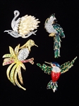 Nolan Miller Vintage (4) Oversize Bird Brooches: Hummingbird, Cockatoo, Swan, Bird of Paradise