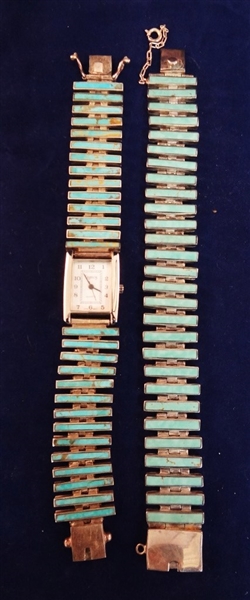 Sterling Silver and Turquoise Watch and Matching Bracelet