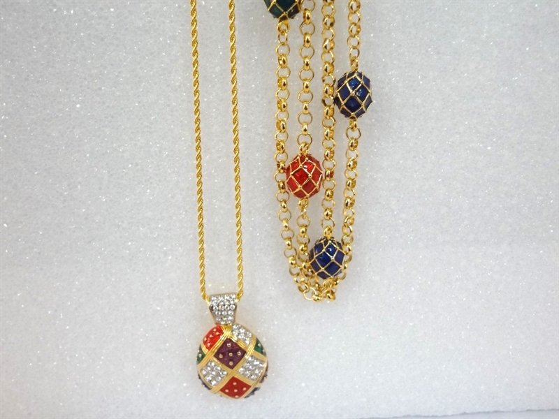 (2) Joan Rivers Faberge Egg Necklaces with Egg Pendants
