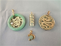 14K Gold and Green Apple Jade Dragon Pendants (4)
