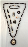 14K Gold Black Jade Jewelry Suite: (1) Necklace, (4) Pendants, (2) Bracelets, (1) Ring