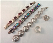 CII Mexican Sterling Silver Jewelry Group: (3) Bracelets (2) Rings