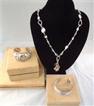 Michael Dawkins Sterling Silver Jewelry Suite: (2) Cuff Bracelets (1) Necklace in Original Boxes