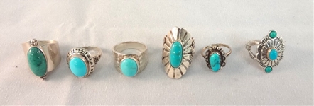 (6) Southwest Sterling Silver and Turquoise Rings 
