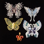 (4) Nolan Miller Oversize Enamel & Rhinestone Butterfly Brooches and (1) Pendant