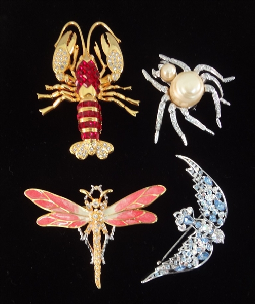 Nolan Miller Vintage Brooches: Lobster, Dragonfly, Bird, Spider