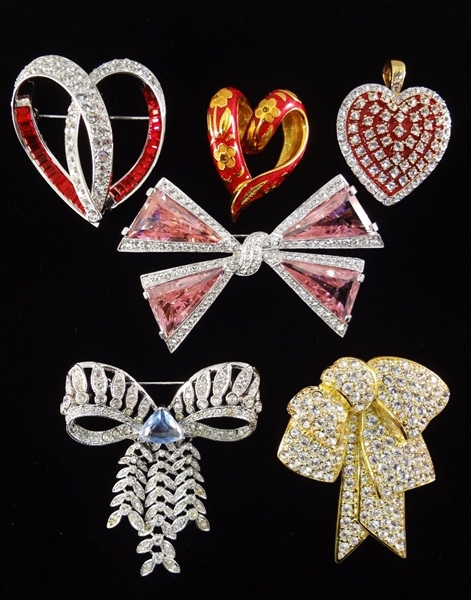 (6) Nolan Miller Heart and Bow Pendants and Brooches
