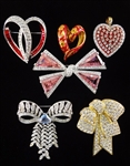 (6) Nolan Miller Heart and Bow Pendants and Brooches
