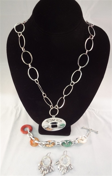 Robert Lee Morris Sterling Silver Jewelry Group: Necklace/Pendant, Earrings and Bracelet