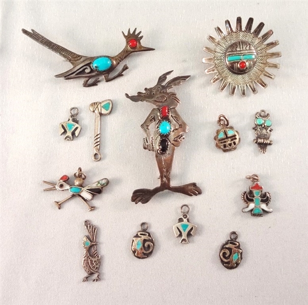 Southwest Sterling and Turquoise Brooches and Charms