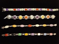 (4) Sterling Silver and Multi Color Jade Tennis Bracelets