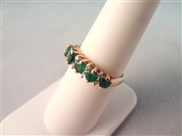 14K Gold Ring with (5) Round Emeralds (8) Diamond Chips Ring Size 6.5