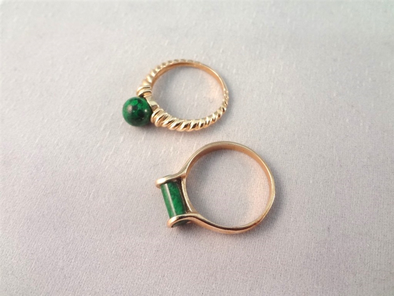 (2) 14K Gold Rings with Malachite Stones Ring Sizes 8, 8.25