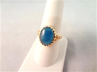 14K Gold Ring Blue Cabochon Gold Wrapped Ring Size 8