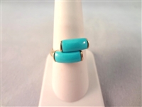 14K Gold Ring Double Turquoise Color Tube Stones Ring Size 8