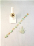 14K Gold and Green Apple Jade Bracelet, Ring and Pendant Set
