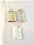 (3) 14K Gold Green Apple Jade Pendants
