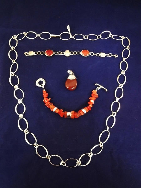 Robert Lee Morris Sterling Silver Jewelry: Necklace, (2) Bracelets, Pendant