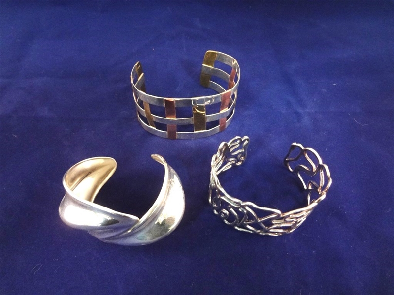 Robert Lee Morris Sterling Silver (3) Cuff Chunky Bracelets