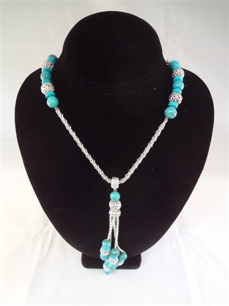 Monet Costume Necklace with Blue Turquoise Color Stone Drops 28" Long