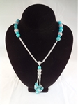 Monet Costume Necklace with Blue Turquoise Color Stone Drops 28" Long